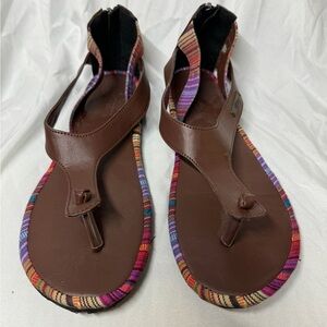 Uzuri K&Y African Multicolor Brown Zippered Back Open Toe Sandals Size 40